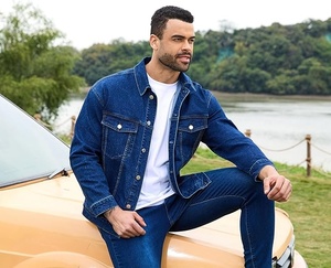 Men's Classic Denim Jacket Solid Color Turn-down Collar Casual Style Single Breasted <b>Button</b> Front Regular Fit Autumn Wear - Product Image 5