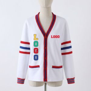 Cardigan blanc personnalisé OES pour femmes, en coton polaire, broderie de lettres grecques, pull universitaire et collégial, boutonné - Product Image 1