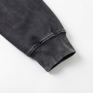Charcoal Washed Oversized Full <b>Zip</b> Hoodie Vintage Black/Charcoal Pigment Wash, Dropped Shoulder. OEM / Private Label - Product Image 5