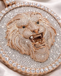 Pendentif Médaillon Tête de Lion de Luxe en Argent 925, Zircon Cubique Rond Sertie de Pierres, Bijou Hip Hop Tendance, Cadeau pour Homme - Product Image 5