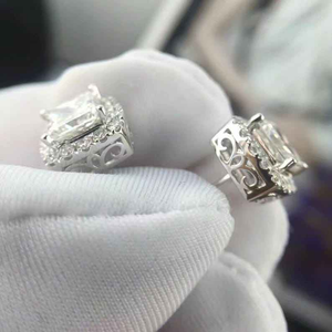 Luxury Moissanite Cushion Cut <b>Stud</b> <b>Earrings</b> Iced Out 925 <b>Silver</b> Jewelry Sparkling Halo <b>Earrings</b> Elegant Gift For Women <b>Men</b> - Product Image 3