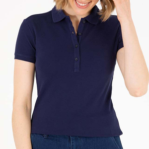 Polo Azul Marino para Mujer, Manga Corta, Color Sólido, Tejido de Punto Informal, Largo Regular, Transpirable, Estilo Jersey - Product Image 5