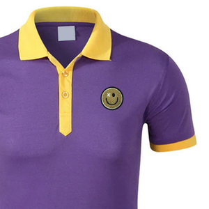 Men's <b>Purple</b> Short Sleeve <b>Polo</b> <b>Shirt</b> With Yellow Collar And Cuffs Embroidered Logo Casual Solid Color Breathable Regular Fit - Product Image 3