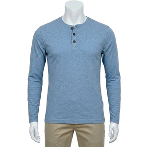 Men's Solid Blue <b>Long</b> Sleeve T-Shirt O-Neck Regular Fit Knitted Casual 100% Cotton - Product Image 1