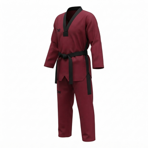 WIZE INTERNATIONAL Taekwondo Dobok Uniforme Adulte Unisexe Marron Polyester Coupe Classique Durable Logo Avant - Product Image 3
