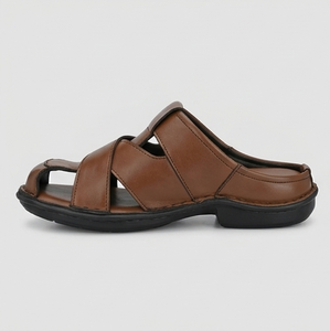 Chaussons pour hommes en cuir véritable à bout ouvert, respirants, antidérapants, avec semelle intermédiaire en PU, légers, tendance, toutes saisons - Product Image 2