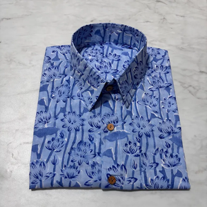 Classic Men's Regular Fit Long-Sleeve <b>Collarless</b> Casual <b>Shirt</b> Featuring Hand-painted Floral Pattern 100% Cotton Summer <b>Shirts</b> - Product Image 2