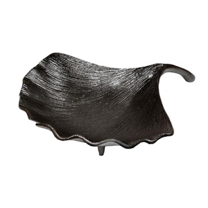 Gingko feuille plat noir bol événement fêtes table décoration feuille bols métal artisanat décoratif bol événement fournitures vacances décor - Product Image 1