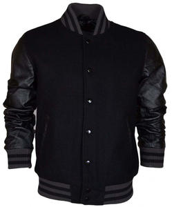 เสื้อแจ็คเก็ตวาร์ซิตี้ชาย แขนหนัง ย้อมสีพื้น พร้อมบริการ OEM - Product Image 1