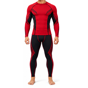 Ensemble de vêtements de sport pour homme, manches longues, compression, extensible, séchage rapide, pour la salle de sport, la course à pied, la remise en forme, l'entraînement athlétique - Product Image 1