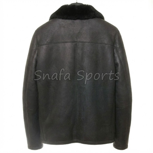 Men's Shearling Leather Bomber <b>Jacket</b> with <b>Canvas</b> Fur Collar Black Faux Fur Lining-Waterproof Windproof Winter Outdoor <b>jackets</b> - Product Image 2