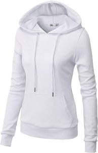 <b>Women</b> <b>White</b> Hooded Sweatshirt Full Sleeve Solid Color Cotton Knitted Breathable Pocket Design Autumn Wear Regular Fit - Product Image 4