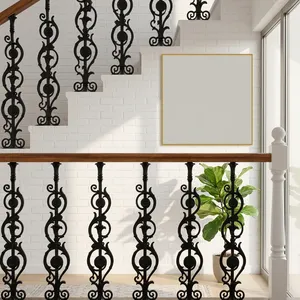 Decorative <b>Black</b> Wrought Iron Balusters with Ornate Scrollwork for Staircase <b>Handrails</b> and Balconie Railing - Product Image 3