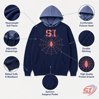 Premium Özel Örümcek Ağı Desenli Kapüşonlu Üst, Büyük Beden Ağır Grafik Baskılı Sweatshirt, Sokak Modası OEM ODM Özel Etiket Toptan Satış