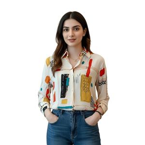 Women's Relaxed Fit Printed Shirt – Full Sleeve Button-Up Soft Fabric Everyday Fashion <b>Top</b> - Product Image 1