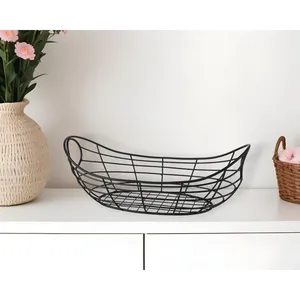 Premium Handmade Metal <b>Basket</b> with Wooden Handle for Rustic Homes Luxury Decorative <b>Wire</b> <b>Basket</b> for Contemporary Living Room - Product Image 2