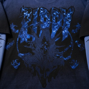 Camiseta de manga larga para hombre, cuello redondo, doble capa, estampado serigrafiado, efecto desgastado por el sol, oversize, con logo personalizado, estilo vintage lavado, 100% algodón, corte holgado. - Product Image 4