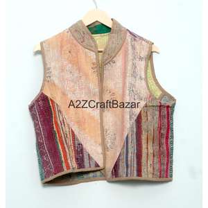 Chaleco de Algodón con Logotipo Estampado, Acolchado Kantha, Hecho a Mano, Estilo Boho, 100% Algodón Puro, Diseño Boho, Corte Regular para Mujer - Product Image 6