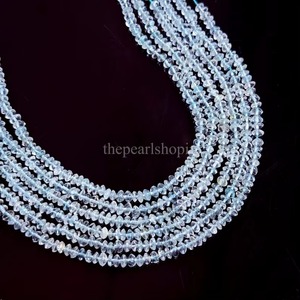 Natural Aquamarine Button Beads Wholesale Price Bulk 4MM 5MM Smooth <b>Spacer</b> Gemstone Beads Strand For Jewelry Making 12.5 Inch - Product Image 3