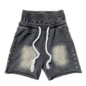 Custom Summer <b>Men</b> Acid Washed French Terry Baggy <b>Shorts</b> Embroidery <b>Patch</b> Logo Cargo <b>Short</b> Elastic Waist Casual Double Waist <b>Men</b> - Product Image 1