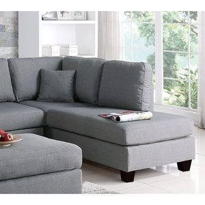 Set di 3 Divani Reversibili con Pouf in Tessuto Poliestere Grigio, Arredamento per Soggiorno, Cuscini per Divano Componibile - Product Image 3