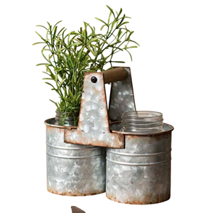 Organizador de utensilios de metal galvanizado estilo rústico con asa de madera y dos recipientes para exhibir en la encimera de la cocina - Product Image 1