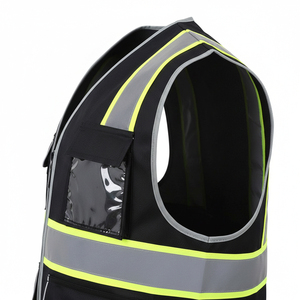 Chaleco de Seguridad de Alta Visibilidad, Negro, de Poliéster Transpirable, con Múltiples Bolsillos y Tiras Reflectantes, para Trabajo Pesado - Product Image 4