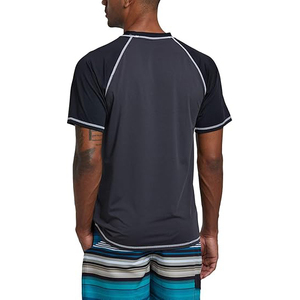 Quick dry dark gray rash guard <b>men</b> short sleeve swim shirt UPF 50+ breathable contrasting white stitching <b>top</b> - Product Image 2