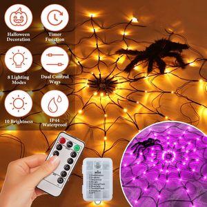 Luce a Rete di Ragno per Halloween, Diametro 1m, 70 LED, 8 Modalità, 10 Livelli di Luminosità, Alimentata a Batteria, Impermeabile IP44, Riutilizzabile - Product Image 1