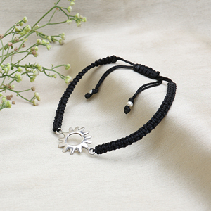 Black Cord Sun Charm Adjustable Fine <b>Bracelet</b> Daily Wear Jewelry Cardboard Stainless Steel Charm Glass Braided <b>Couple</b> Unisex - Product Image 3