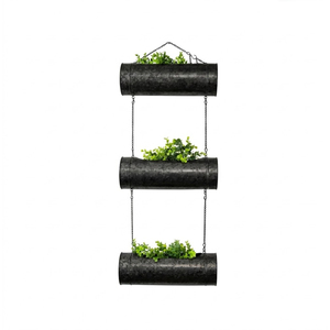 Ensemble de 2 jardinières suspendues en métal noir galvanisé, style moderne, pour intérieur et extérieur, pour jardin et balcon - Product Image 4
