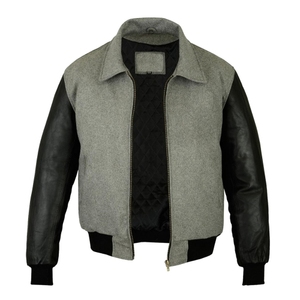 Unisex Luxury Wool Varsity Bomber <b>Jacket</b> with <b>Leather</b> Sleeves Stand Collar Solid College Letterman Streetwear Winter Fashion - Product Image 3