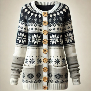 <b>Women</b> Gradient Knit <b>Cardigan</b> O-Neck Full Sleeve <b>Button</b> Closure Casual Winter Wear 100% Acrylic Anti-Pilling - Product Image 3