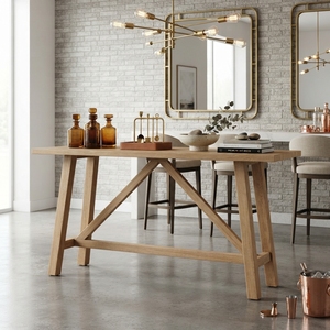 Solid Wood Console Table Modern <b>Rustic</b> A Frame Leg Natural Teak Style Wooden Entryway Table Hallway Sofa Side <b>Desk</b> Home - Product Image 3