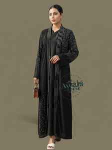 Ensemble 2 pièces de luxe AWAIS HOUSE pour femmes musulmanes, kaftan simple et sobre en velours perlé, coupe trapèze longue jusqu'au sol, vente en gros - Product Image 4