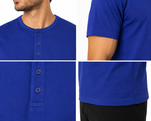High Quality 100% Cotton Men's <b>Henley</b> T-<b>Shirt</b> Royal Blue Front Button Placket Chest Pocket Short Sleeve Tee 220 GSM Wholesale - Product Image 3