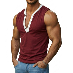 Men's Trendy Sleeveless Streetwear <b>Tops</b> Button V-Neck Muscle Fit Premium Lifestyle Garments Blank Custom Brand Tank <b>Tops</b> For Men - Product Image 1