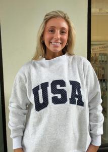 Sudadera personalizada de cuello simulado de algodón grueso con parche bordado, forro polar suave, azul marino, cuello redondo, oversize, con lunares azul marino, estilo USA - Product Image 3