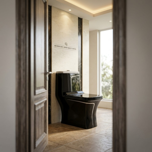 โถสุขภัณฑ์แบบชิ้นเดียวสีดำลายเส้นสีขาว เงางาม ระบบ S/P-Trap แบบ Washdown - Product Image 2