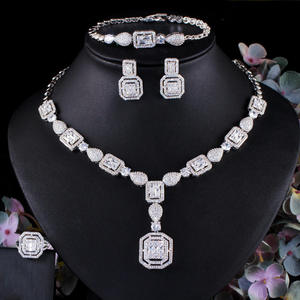 18K Gold Plated Women's Square <b>Crystal</b> Moissanite Diamond Deluxe 4-piece Bridal Silver Jewelry And Wedding Jewelry <b>Set</b> - Product Image 3