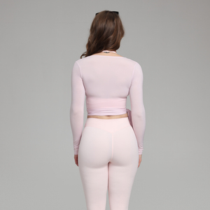 Ropa Deportiva para Mujer, Camiseta de Yoga sin Costuras de Color Sólido, Manga Larga, Top Corto para Entrenamiento, Secado Rápido, Transpirable, Conjuntos de Yoga - Product Image 6