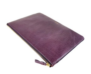 [New Item] Top Quality Castello Cowhide Embossed Leather Tablet Utility <b>Zipped</b> <b>Pouch</b> Case Unisex Dark Purple - Product Image 2