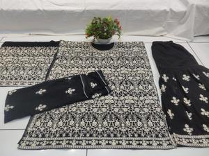 Royal Eid Gharara intrincado Punto de cadena bordado pesado Fox Georgette elegante Dupatta completamente cosido Plazzo indio paquistaní - Product Image 2