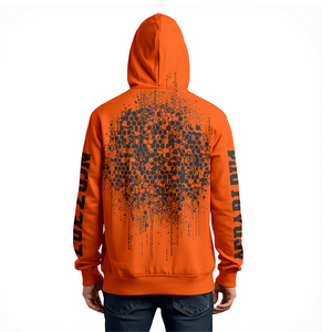 Sudadera con Capucha Sublimada Naranja para Hombre, Diseño Gráfico de Matriz Hexagonal, Estilo Urbano Holgado - Product Image 3