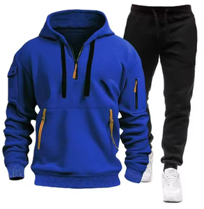 Vêtements de sport pour hommes, survêtement à capuche avec fermeture éclair, pantalon de protection multi-poches, combinaison de jogging décontractée, ensemble deux pièces automne-hiver, pour l'extérieur - Product Image 5