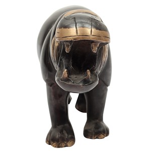 Statue en laiton d'hippopotame noir fait à la main Sculpture Figurine animale unique Article de décoration pour la maison - Product Image 2