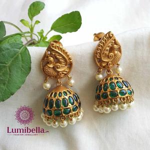 Gold Plated Pearl & Diamond Stud Jhumka Earrings for Wedding Party Gift - Product Image 2