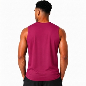 Men's <b>Magenta</b> Sleeveless Tank <b>Top</b> O-Neck Solid Color Knitted Breathable High Street Style 100% Polyester Casual Wear - Product Image 2