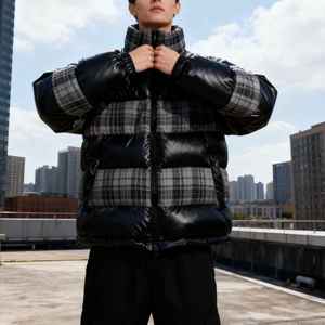 Puffer <b>Jacket</b> <b>Men</b> Plus Size Casual Color-Block Zipper Street Wear Plaid Patchwork Retro Vintage <b>jacket</b> - Product Image 4