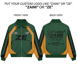 Veste coupe-vent pour femme, 120 GSM, polyester premium, vert et or, panneau contrastant, impression par sublimation personnalisée, broderie, logo - Product Image 1